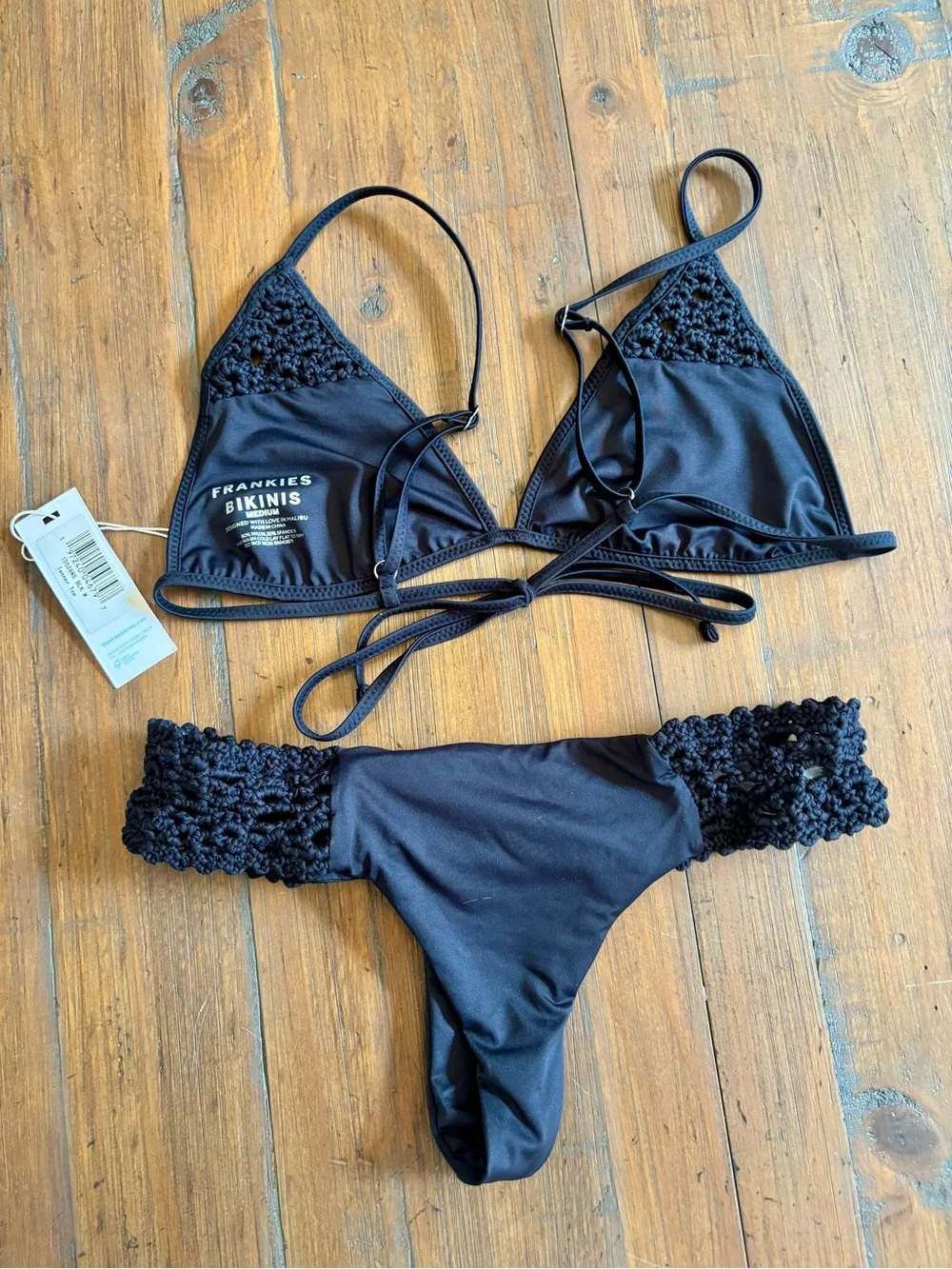 NWT Frankie’s bikinis black crochet Tanner bikini set